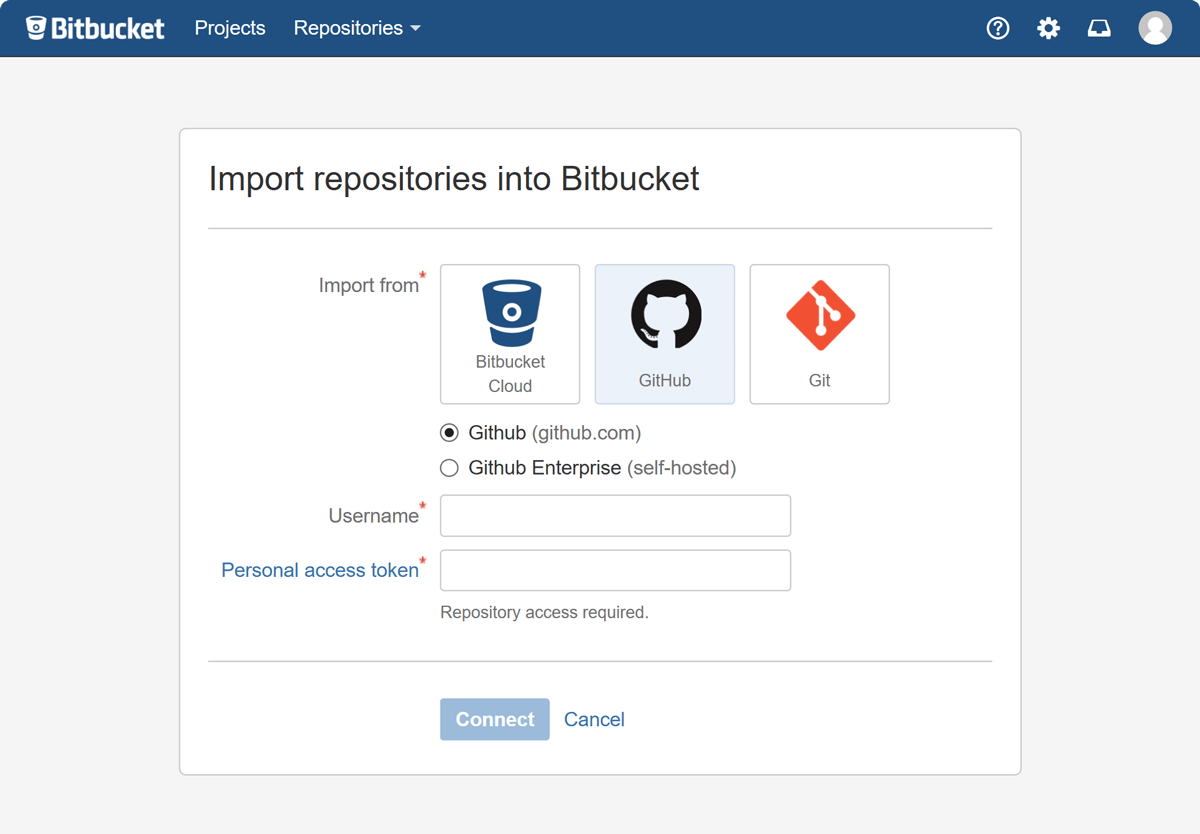 import repositories into bitbucket